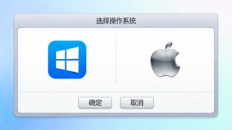 操作系统选择界面截图，Windows和Mac图标清晰展示