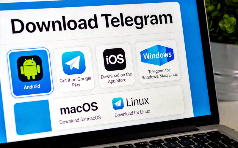 Telegram官方网站下载页面布局截图，展示各平台下载选项