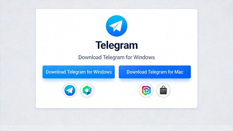 Telegram官网下载页面截图，显示Windows和Mac下载选项
