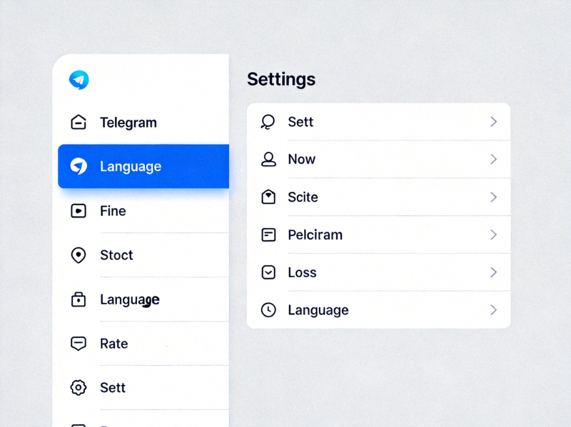 Telegram设置页面截图，左侧菜单中Language（语言）选项被高亮显示