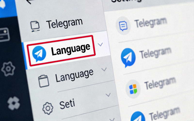 Telegram设置页面截图，左侧导航栏中Language语言选项被红色框线高亮标注