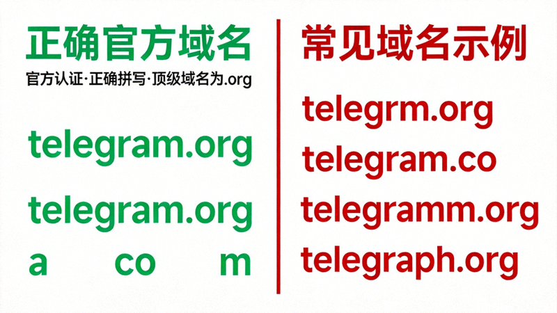 正确官方域名telegram.org与常见仿冒域名对比示意图